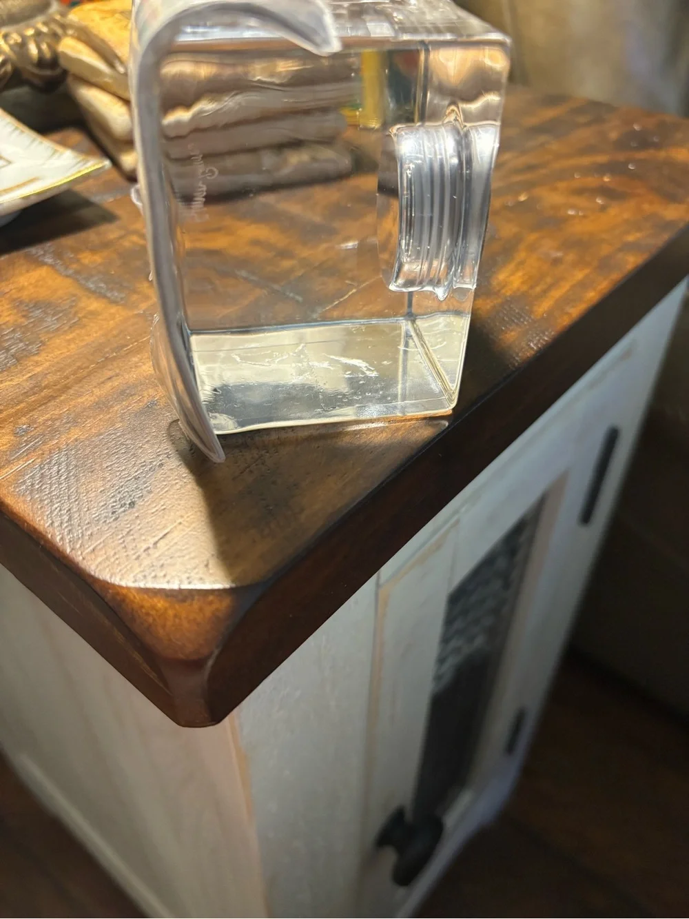 Simon Pearce Woodbury Heavy Crystal Desk Clock Cube Gold Bezel  etched Signed